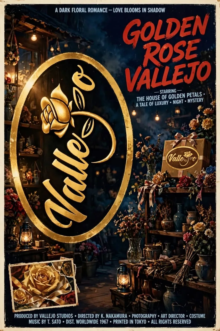 Póster artístico Golden Rose Vallejo, la casa de las rosas doradas